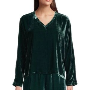 Eileen Fisher Deep Green (Pine) Velvet Blouse Medium NWOT